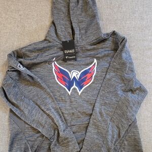 Fanatics Gray Hooded Sweatshirt with Red & Blue Capitals Logo